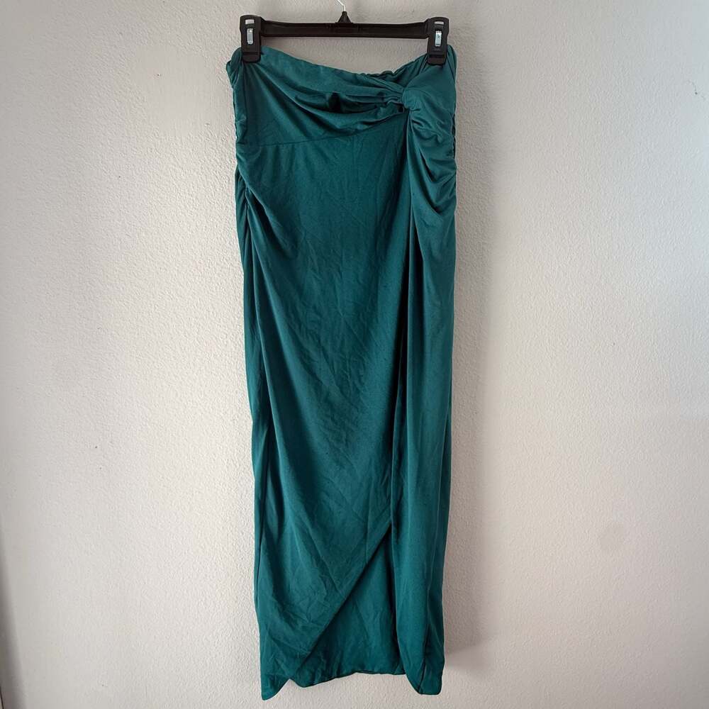 Club L London 'Athena' Emerald Green Draped Midi Skirt